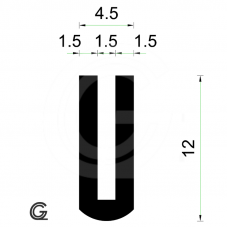 Gummi U Profil | Innengröße 1,5 mm | Höhe 12 mm | Dicke 1,5 mm | Pro Meter